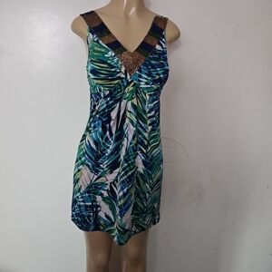 Style & Co. Green and Blue Leaf Print Mini Dress